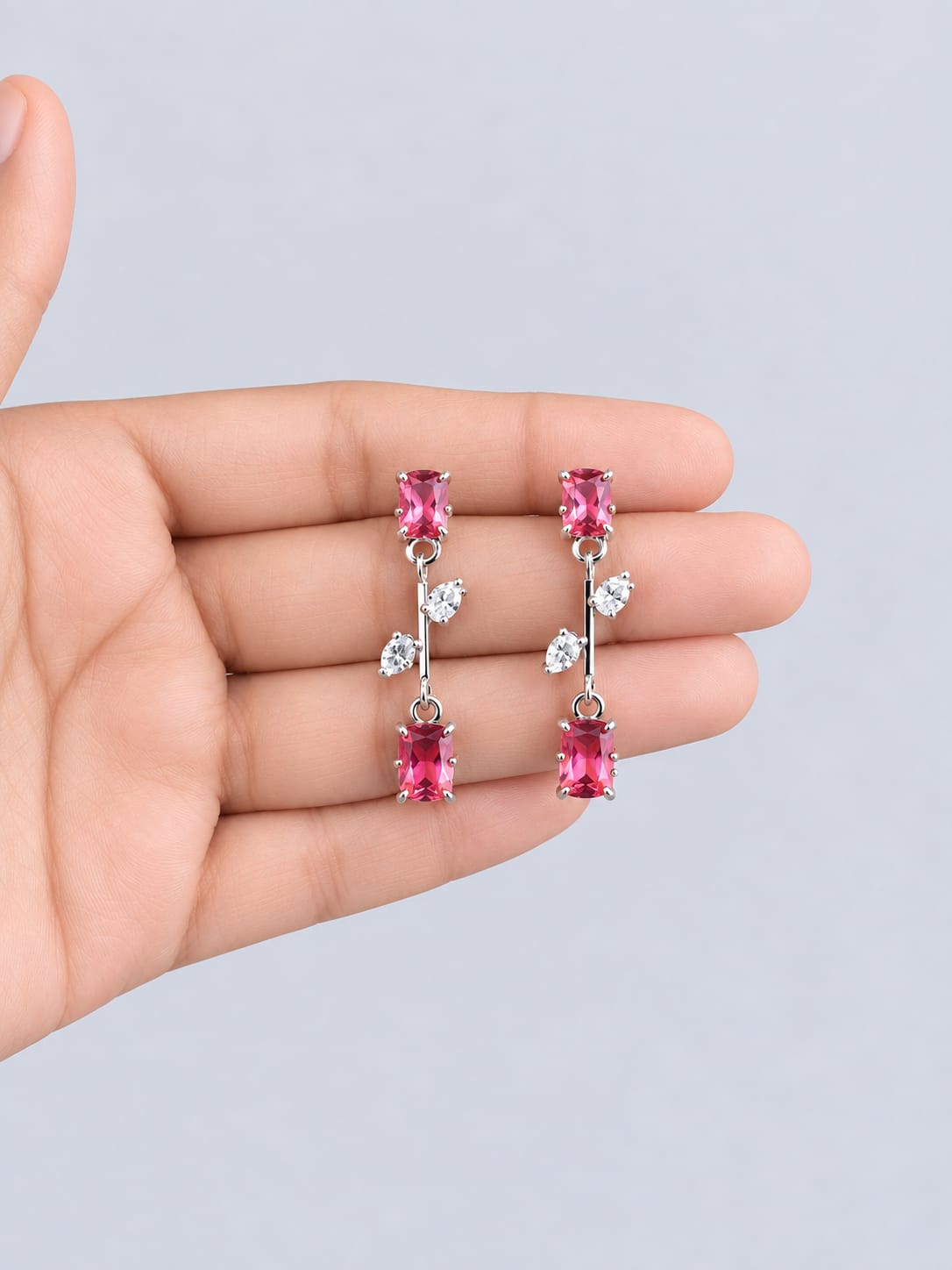 Elegant Pink Stone Silver Finish Necklace [J106]
