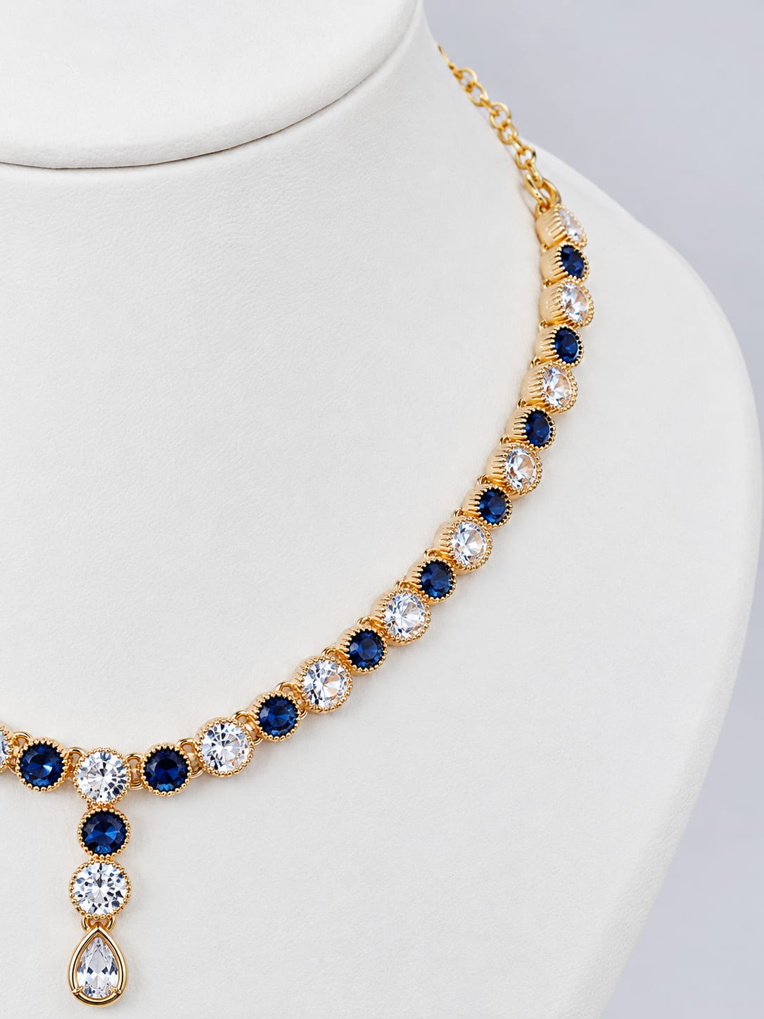 Premium Blue &amp; White Stone Gold Finish Necklace [J124]