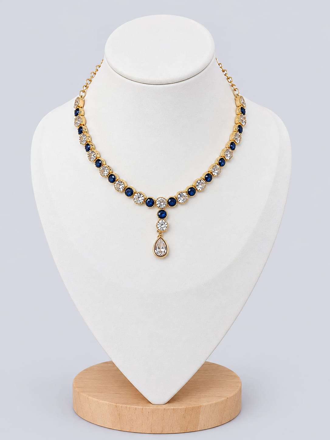 Premium Blue &amp; White Stone Gold Finish Necklace [J124]