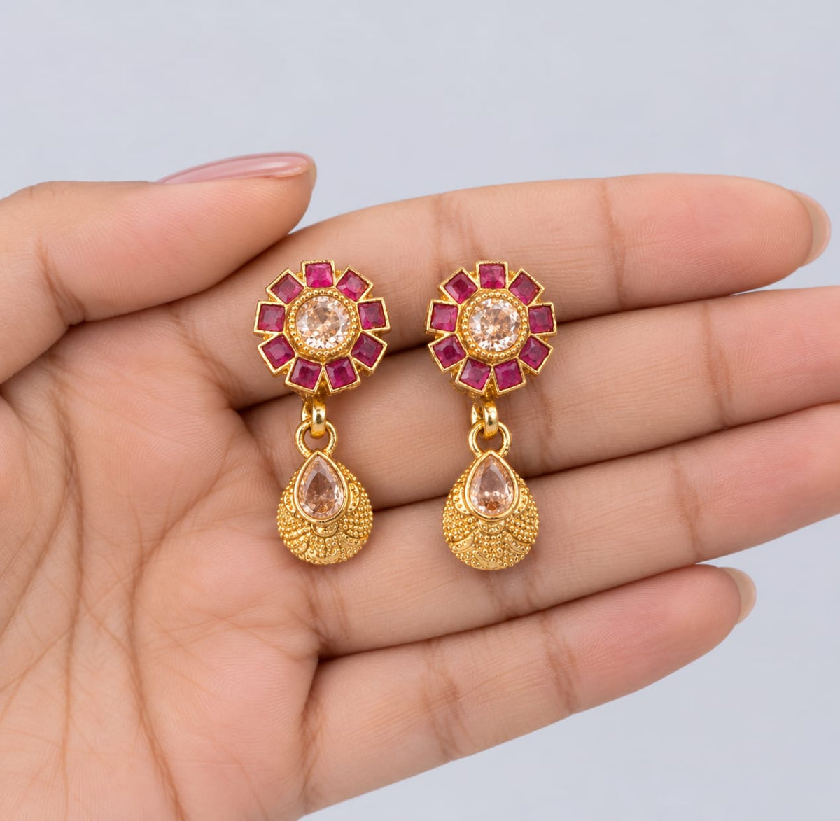 Antique Gold Finish Ruby Floral Necklace[J24]