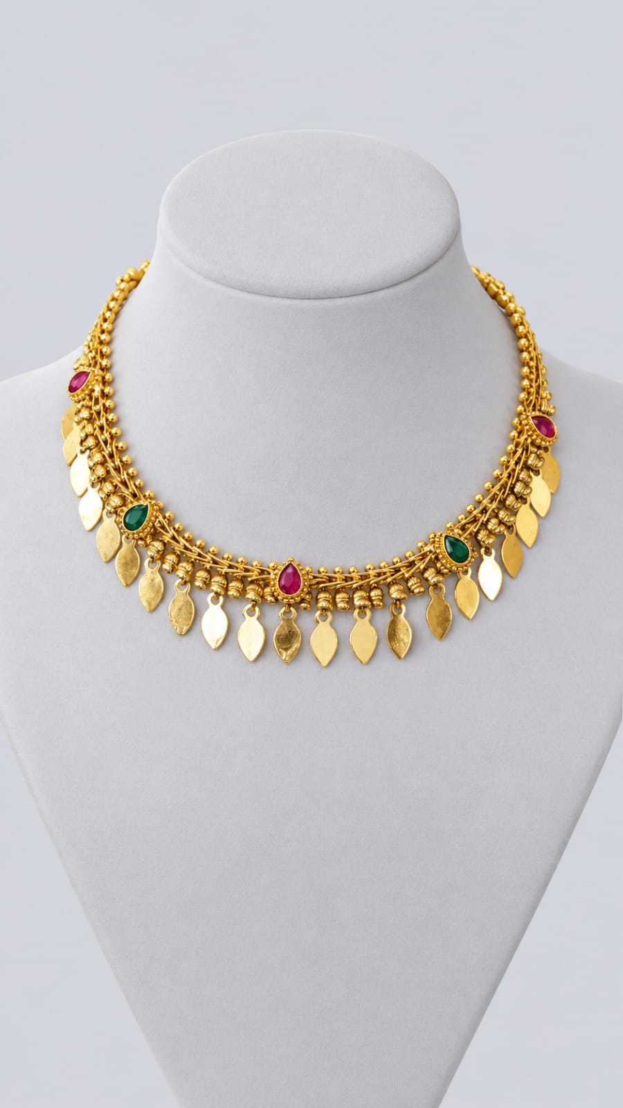 Traditional Ruby Emerald Gold-Finish Necklace [J41]