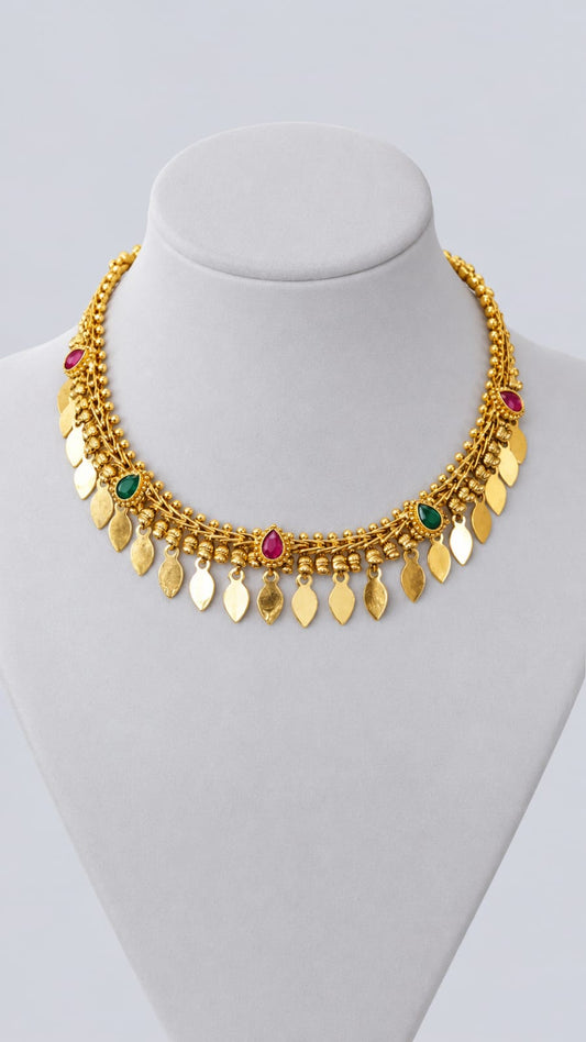 Traditional Ruby Emerald Gold-Finish Necklace [J41]