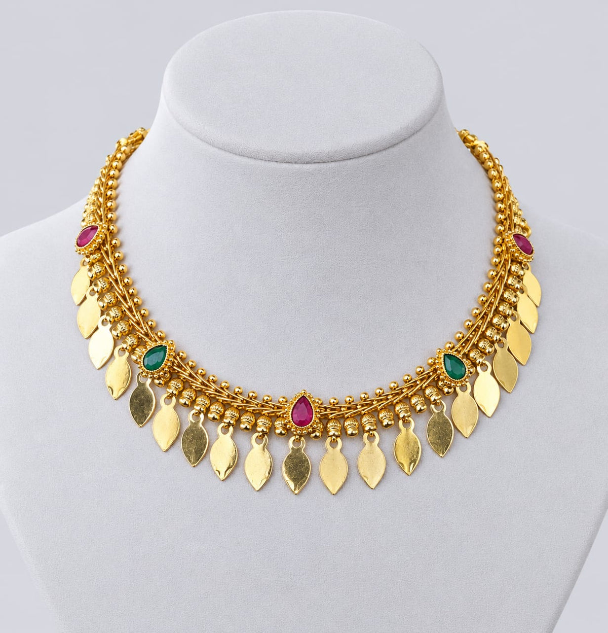 Traditional Ruby Emerald Gold-Finish Necklace [J41]