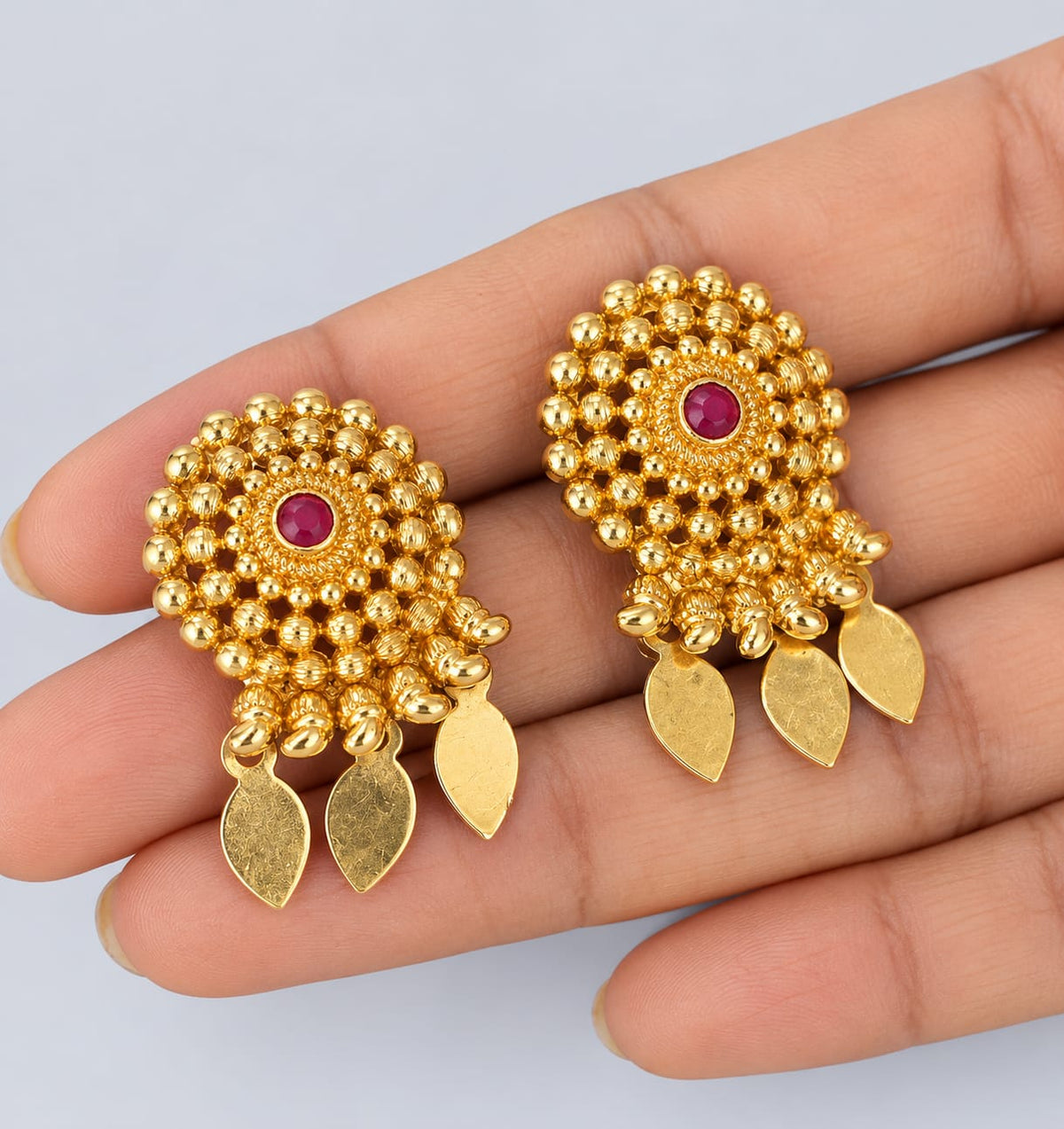 Traditional Ruby Emerald Gold-Finish Necklace [J41]