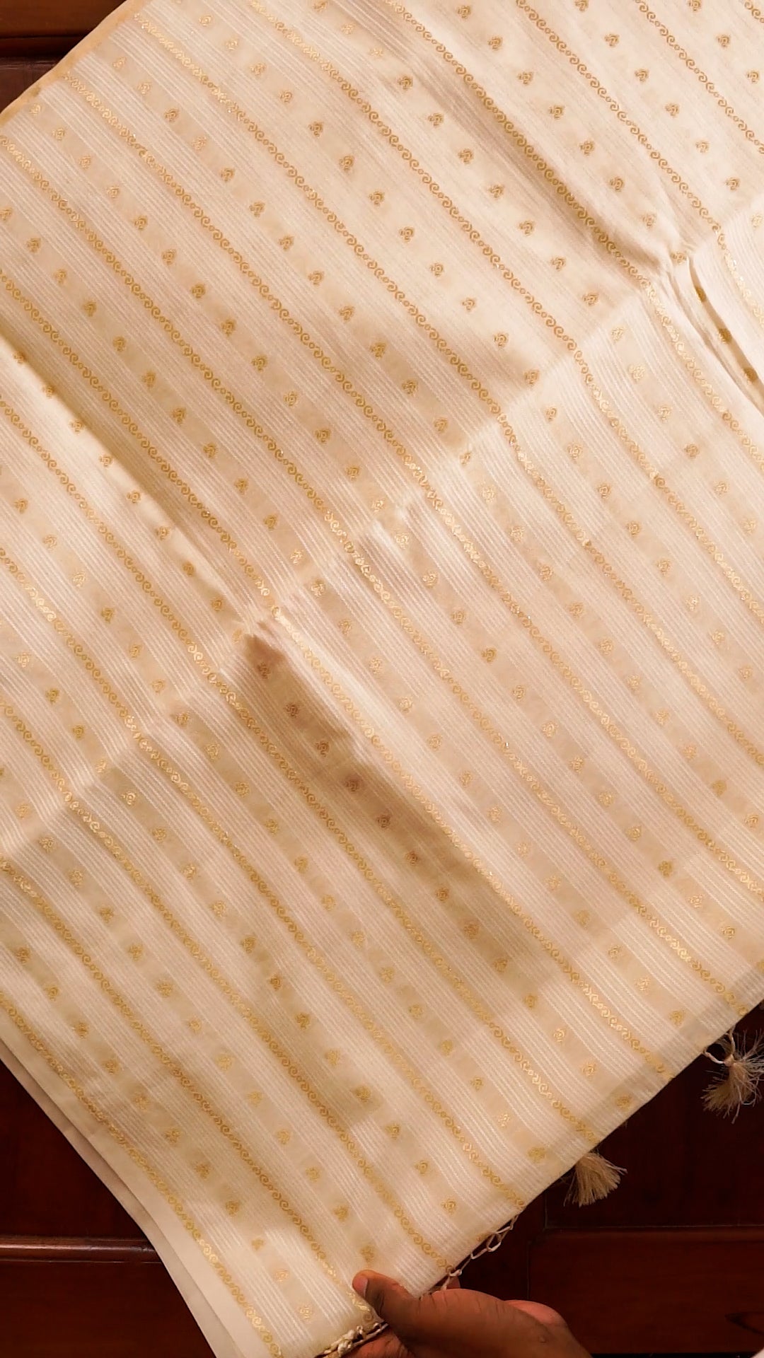 Elegant Cotton Saree with Golden Woven Stripes &amp; Tassel Pallu [B012]