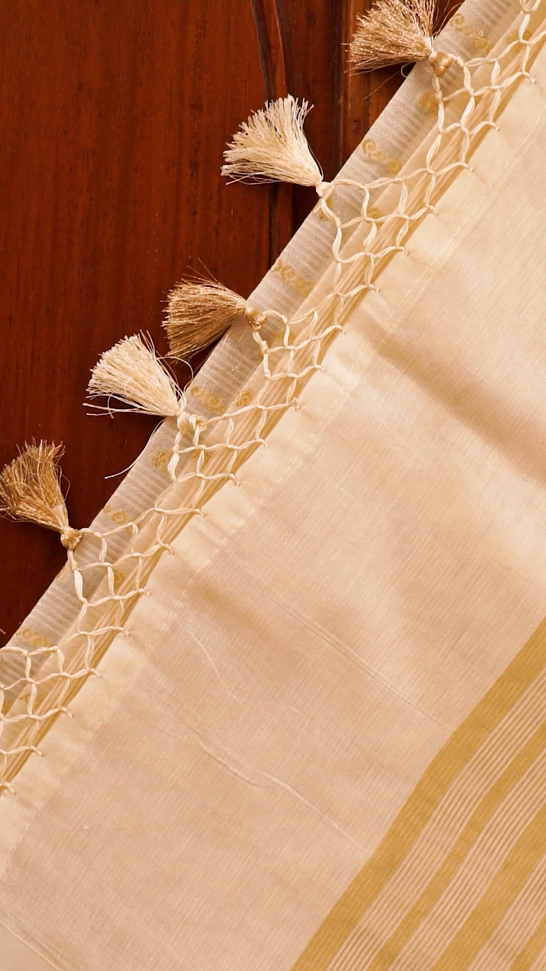 Elegant Cotton Saree with Golden Woven Stripes &amp; Tassel Pallu [B012]