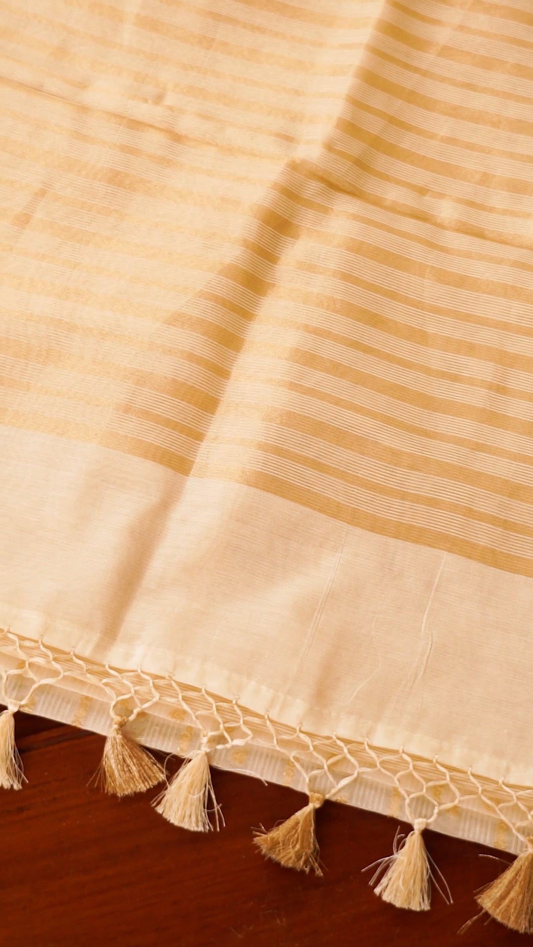 Elegant Cotton Saree with Golden Woven Stripes &amp; Tassel Pallu [B012]